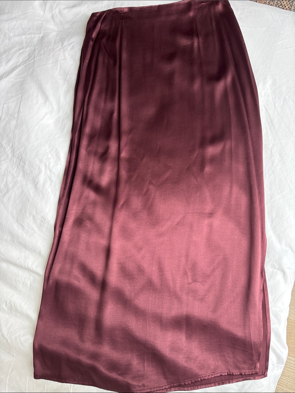 Satin Maxi Skirt in Wine